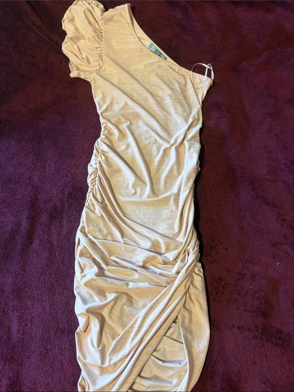 Good Luck Gem One-Shoulder Ruched Beige Dress